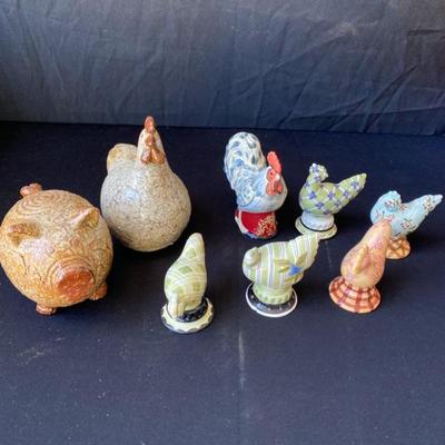 Ceramic Rooster/Chickens/Pig (8)-Lot 614