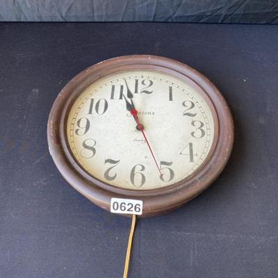 Vintage Sessions School Clock-does not work-wood/glass-Lot 626