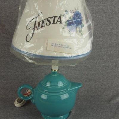 Teal Fiestaware Teapot Lamp-no shade, works-Lot 634