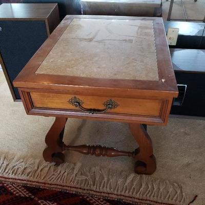 Vintage Alabaster Wood Side Table