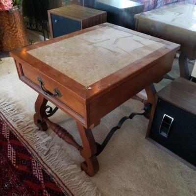 Vintage Alabaster Wood Side Table