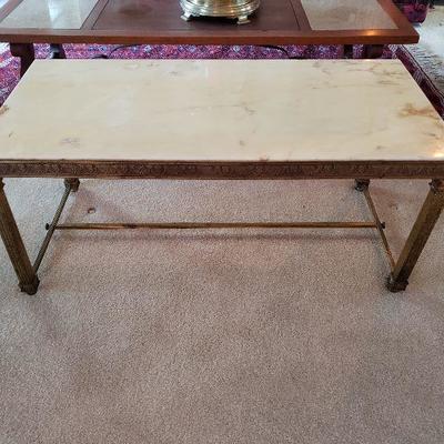 Antique Iron Marble Top Roman Style Coffee Table