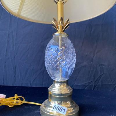 Glass/Brass Pineapple Lamp with shade-Lot 681