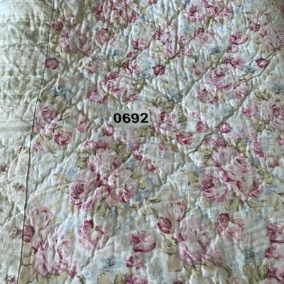 White with Pink Small Flowers, pale yellow, blue and pink Quilt 104x90