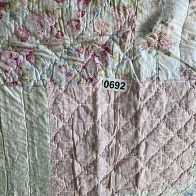 White with Pink Small Flowers, pale yellow, blue and pink Quilt 104x90