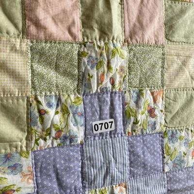 Pink/Purple/Green/Yellow Squares Patch/Solid White Back 100x90-Lot 707