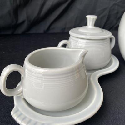 Fiestaware Gray Pitcher, Cream and Sugar with Tray and Lid-Lot 731