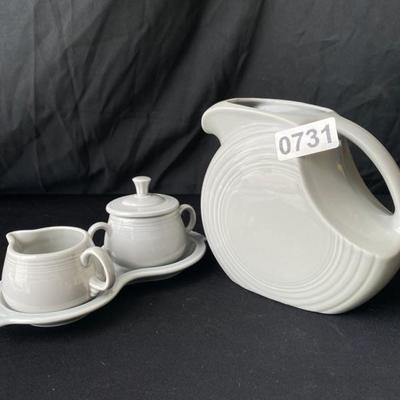 Fiestaware Gray Pitcher, Cream and Sugar with Tray and Lid-Lot 731