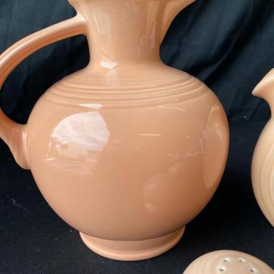 Fiestaware Apricot Carafe, Disk Pitcher and Salt and Pepper Shaker-Lot 737