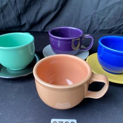 Fiestaware Extra Large Coffee Mugs with Saucers (4 Mugs) (3 Saucers)-Lot 760