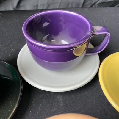 Fiestaware Extra Large Coffee Mugs with Saucers (4 Mugs) (3 Saucers)-Lot 760