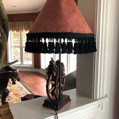 Lamp with wagon wheel