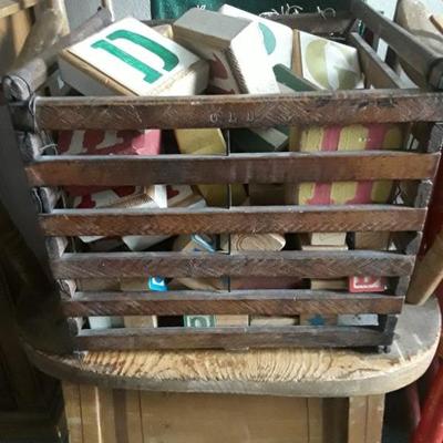 Vintage Wood Crate of Wood Alphabet Blocks