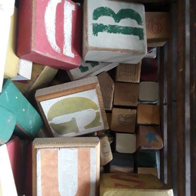 Vintage Wood Crate of Wood Alphabet Blocks