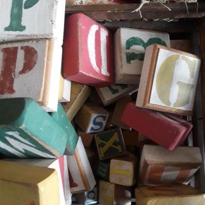 Vintage Wood Crate of Wood Alphabet Blocks