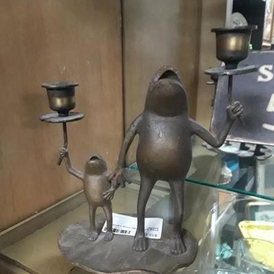 Brass Frog Double Candle Holder