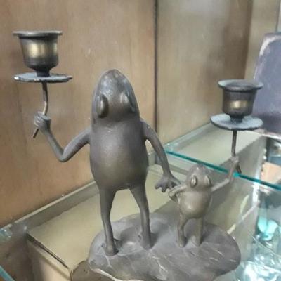 Brass Frog Double Candle Holder