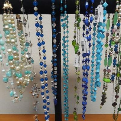 Blues and Greens Beaded Necklace Lot.
