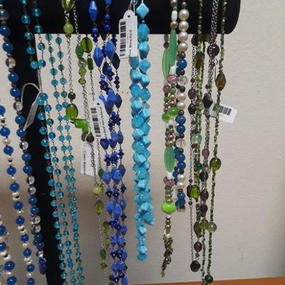 Blues and Greens Beaded Necklace Lot.