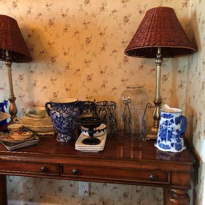 Lot of blue and white dishes