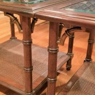 Lot #4  Pair of Asian Style Lamp Tables - beveled glass