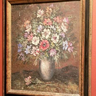 Lot #15  Original G. Ponge Oil Painting - Flower Still Life