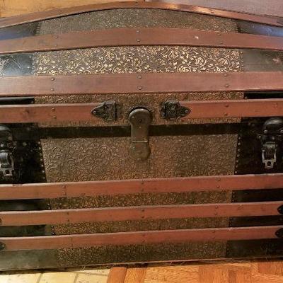 Lot #18  Antique Hump Backed Steamer Trunk