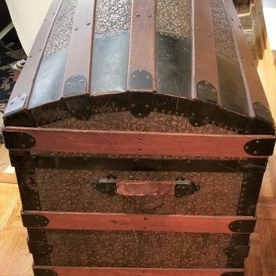 Lot #18  Antique Hump Backed Steamer Trunk