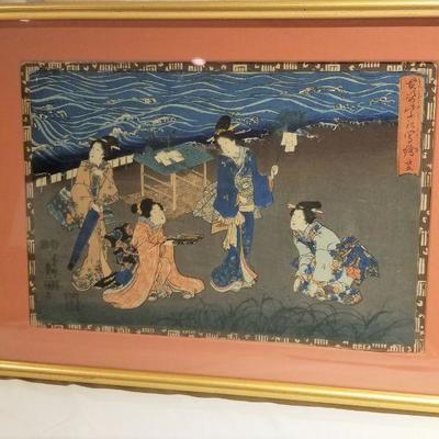 Lot #25  Fantastic Pair of Framed Antique Chinese Woodblocks - Toyokumi 1786-1864