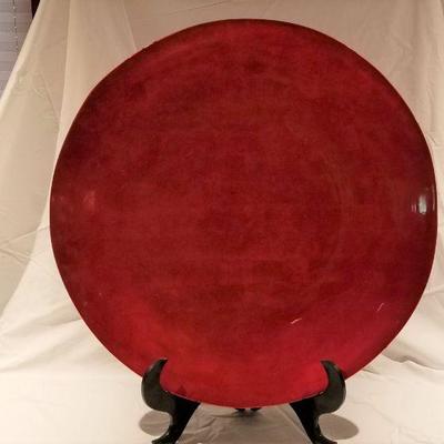 Lot #24  Large Red Lacquer Charger on Stand