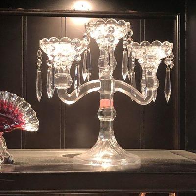 Candlesticks and cranberry glass