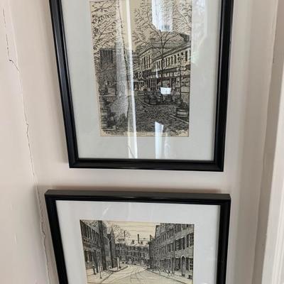 Pair of prints of Boston