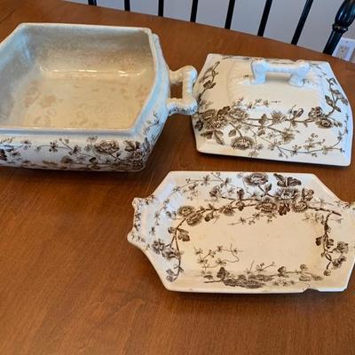 Brown & white antique dishes -Price Reduced!