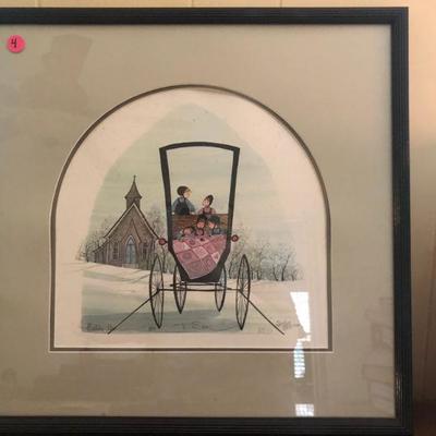 P, Buckley Moss Original Print "Children in Buggy"