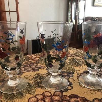 Glass Oneida Hand Painted Glasses Set of 3