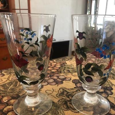 Glass Oneida Hand Painted Glasses Set of 3