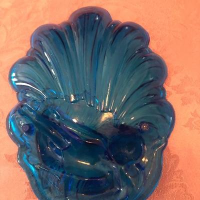 Blue Opalescent Candy Dish with Cherub