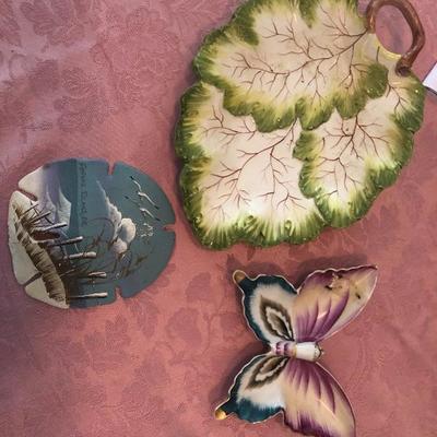 3 piece Lot  cherub dish, butterfly dish and Painted Shell