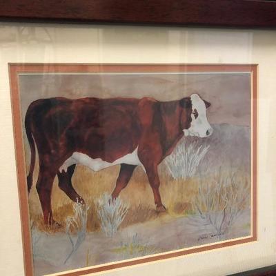 Watercolor print of a cow 