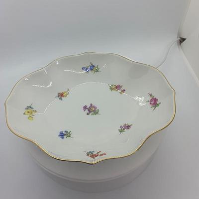 Antique Meissen scattered flowers pattern hand painted oval porcelain bowl