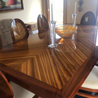 Tiger and Zebra Wood Table with Six Chairs and Matching Buffet