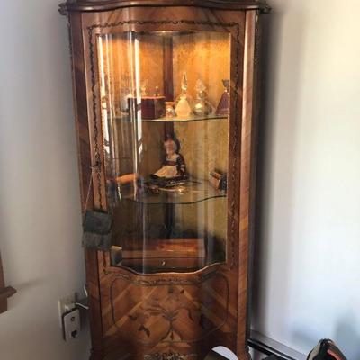 Antique Lighted French Curio Cabinet