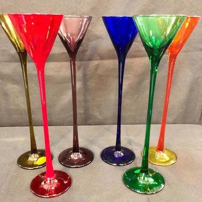 Blown Glass Cordial Aperitif Stemware Set, multi-corlored liqueur glasses