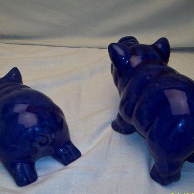 Pair Blue Ceramic Pigs