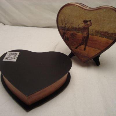 Golfers Wooden Memorabilia Boxes, Heart Shaped 