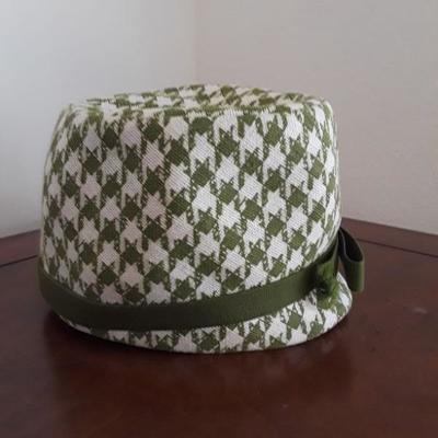 Vintage Green & White Houndstooth Woman's Hat