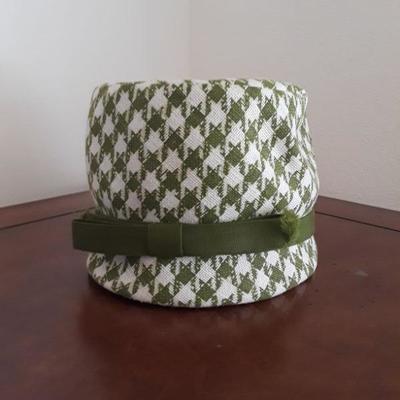 Vintage Green & White Houndstooth Woman's Hat