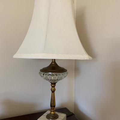 Diminutive vintage brass & glass lamp