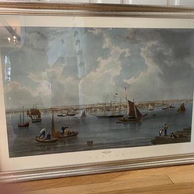 Large framed historic Boston Harbor print