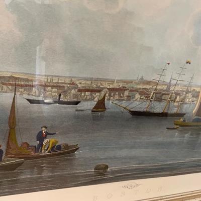 Large framed historic Boston Harbor print
